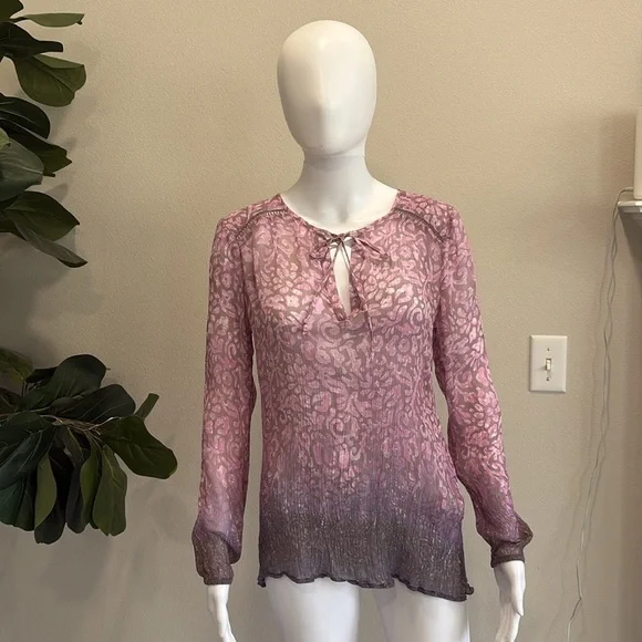 Lucky Brand Sheer Crinkled Print Peasant Tunic Top Bundle Size M Long Sleeve Y2K - Picture 16 of 16